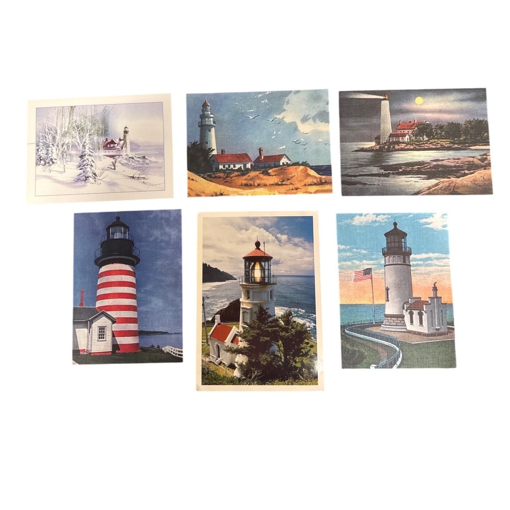 Vintage Lighthouse Postcard Art Card Lot 6pc Nautical Coastal Heceta Head NWF
